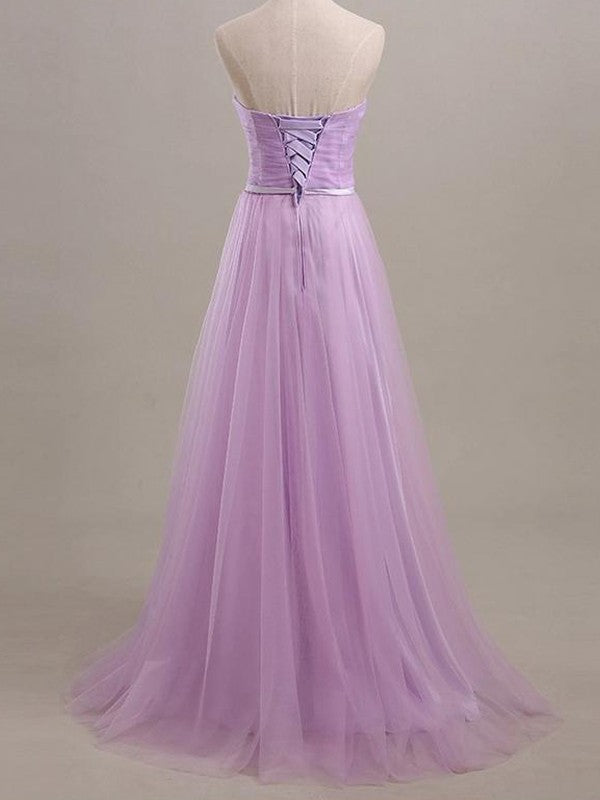 A-Line Tulle Sweetheart Sleeveless Floor-Length With Sash/Ribbon/Belt Bridesmaid Dresses
