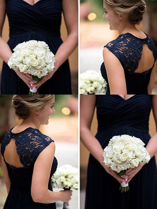 A-Line Chiffon Sweetheart Sleeveless Floor-Length With Lace Bridesmaid Dresses