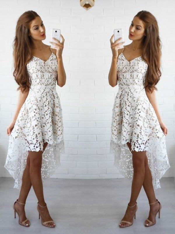 A-Line Lace Spaghetti Straps Sleeveless Short/Mini With Layers Homecoming Dress