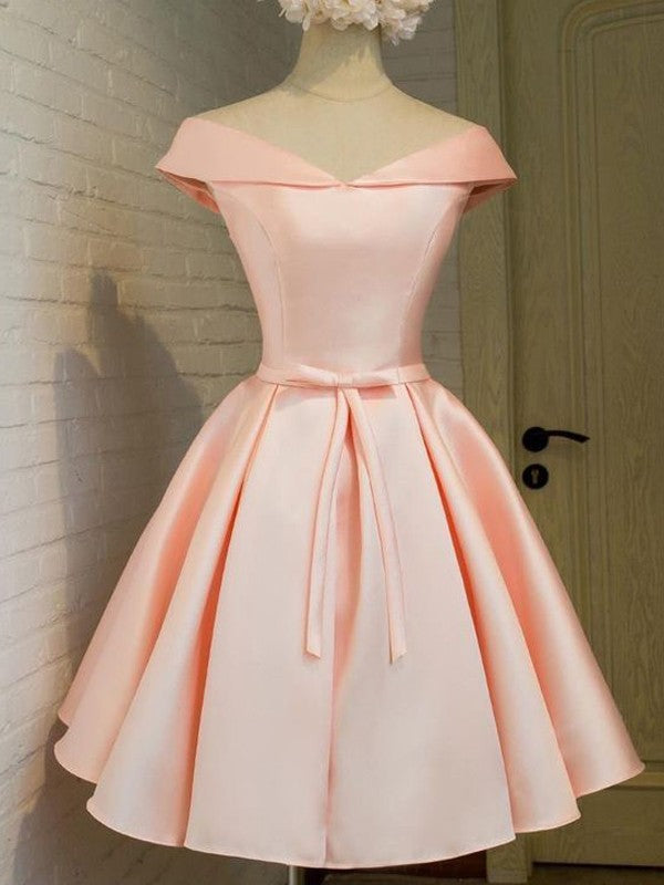A-Line Satin V-neck Sleeveless Short/Mini With Sash/Ribbon/Belt Homecoming Dress