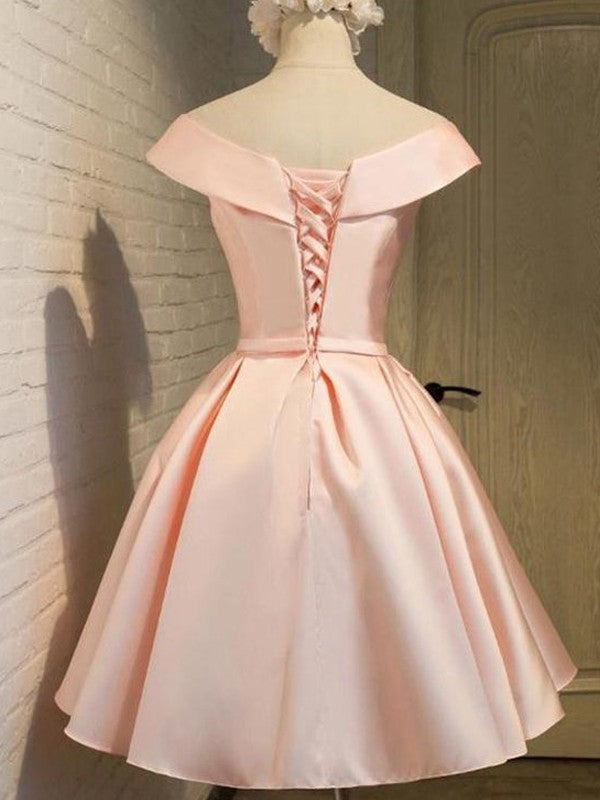 A-Line Satin V-neck Sleeveless Short/Mini With Sash/Ribbon/Belt Homecoming Dress