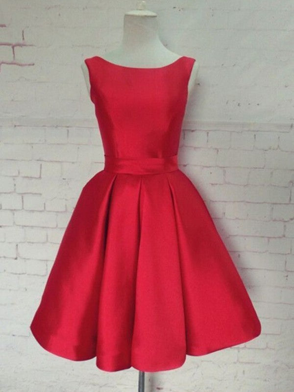 A-Line Satin Scoop Sleeveless Short/Mini With Sash/Ribbon/Belt Homecoming Dress
