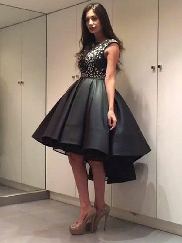 A-Line Satin Scoop Sleeveless Short/Mini With Sequin Homecoming Dress