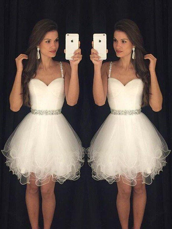 A-Line Tulle Sweetheart Sleeveless Short/Mini With Beading Homecoming Dress