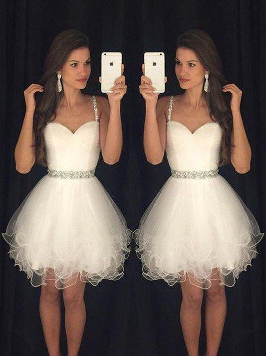 A-Line Tulle Sweetheart Sleeveless Short/Mini With Beading Homecoming Dress