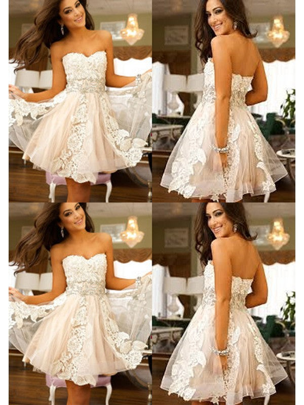 A-Line Tulle Sweetheart Sleeveless Short/Mini With Applique Homecoming Dress