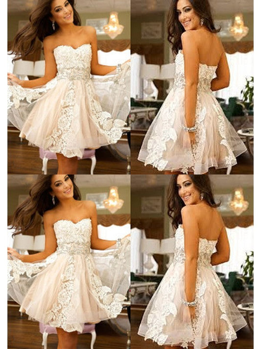 A-Line Tulle Sweetheart Sleeveless Short/Mini With Applique Homecoming Dress