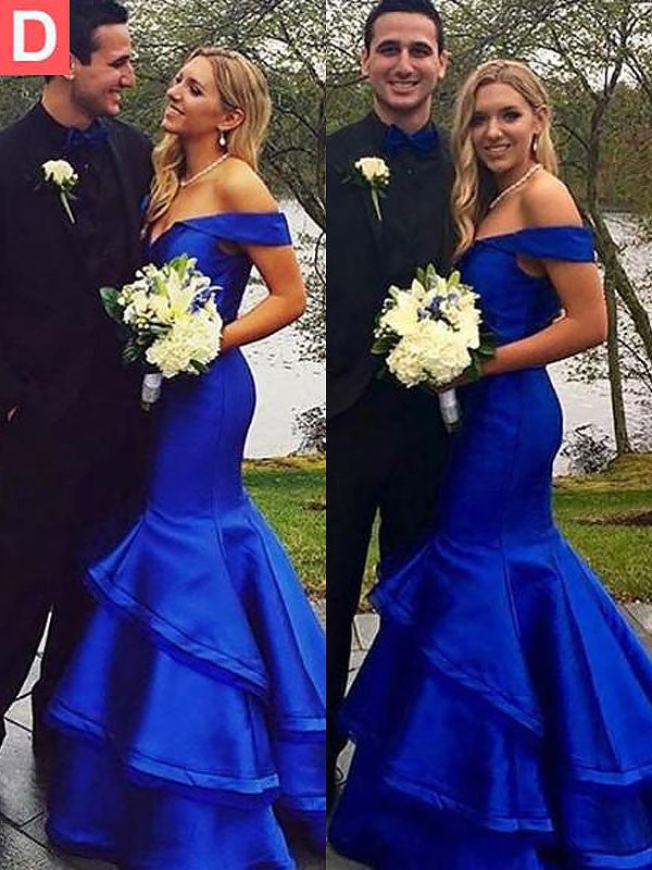 Mermaid Sleeveless Off-the-Shoulder Satin With Layers Sweep/Brush Train Prom Dress