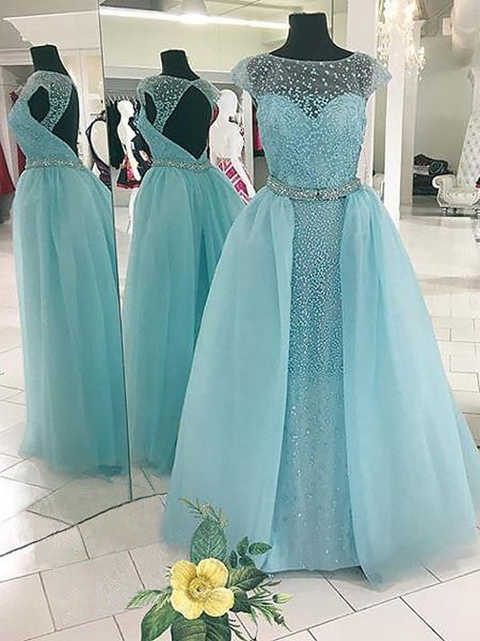 Ball Gown Sleeveless Bateau With Beading Floor-Length Tulle Prom Dress