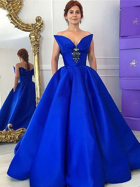 Ball Gown Sleeveless V-neck With Ruffles Floor-Length Satin Prom Dress
