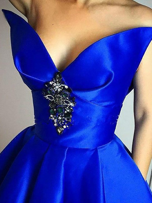 Ball Gown Sleeveless V-neck With Ruffles Floor-Length Satin Prom Dress