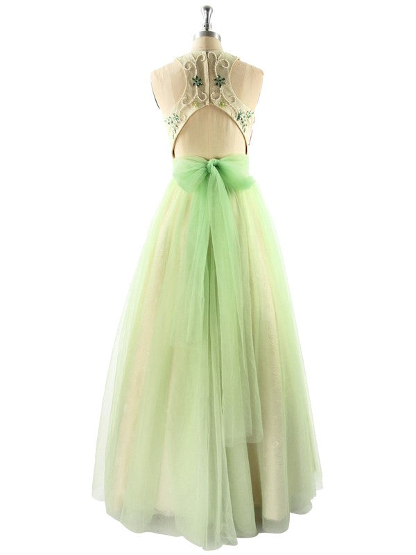 Ball Gown Sleeveless Halter With Beading Floor-Length Tulle Prom Dress