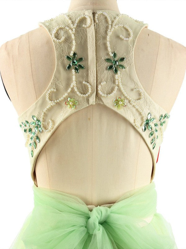 Ball Gown Sleeveless Halter With Beading Floor-Length Tulle Prom Dress