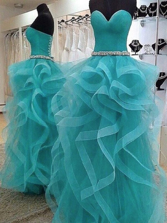 Ball Gown Sleeveless Sweetheart With Beading Floor-Length Tulle Prom Dress