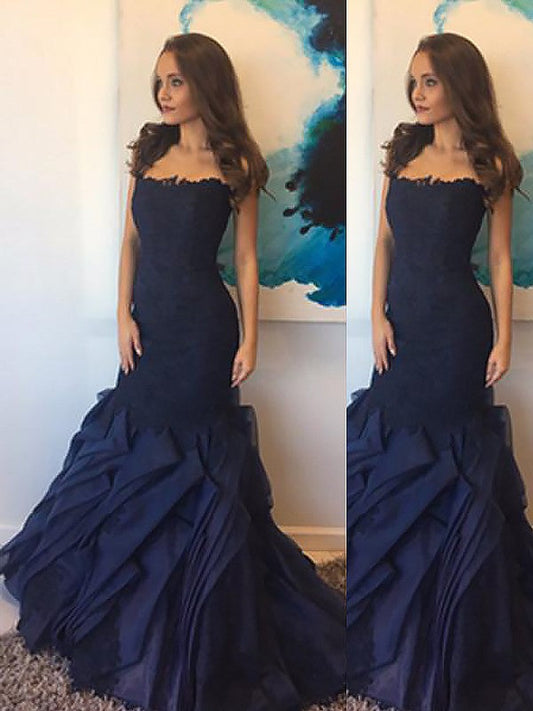 Mermaid Strapless Taffeta With Lace Sleeveless Floor-Length Prom Dress