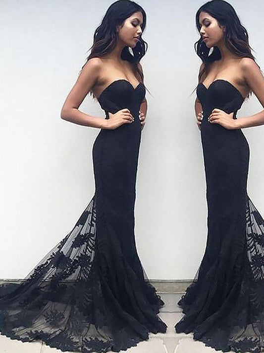 Mermaid Sleeveless Sweetheart Lace With Ruffles Sweep/Brush Train Prom Dress