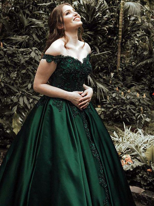 Ball Gown Off-the-Shoulder Sleeveless Floor-Length With Lace Satin Prom Dress