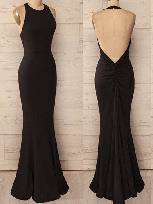 Mermaid Spandex Halter Sleeveless Floor-Length With Ruffles Prom Dress