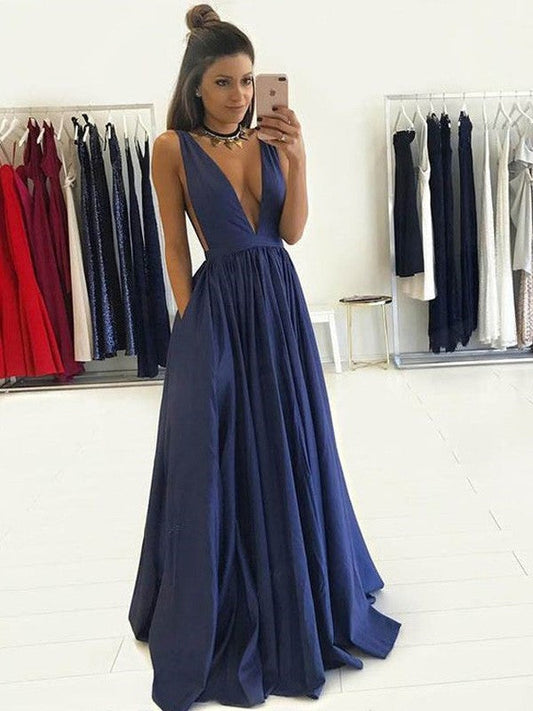 A-Line Taffeta V-neck Sleeveless Floor-Length With Ruffles Prom Dress