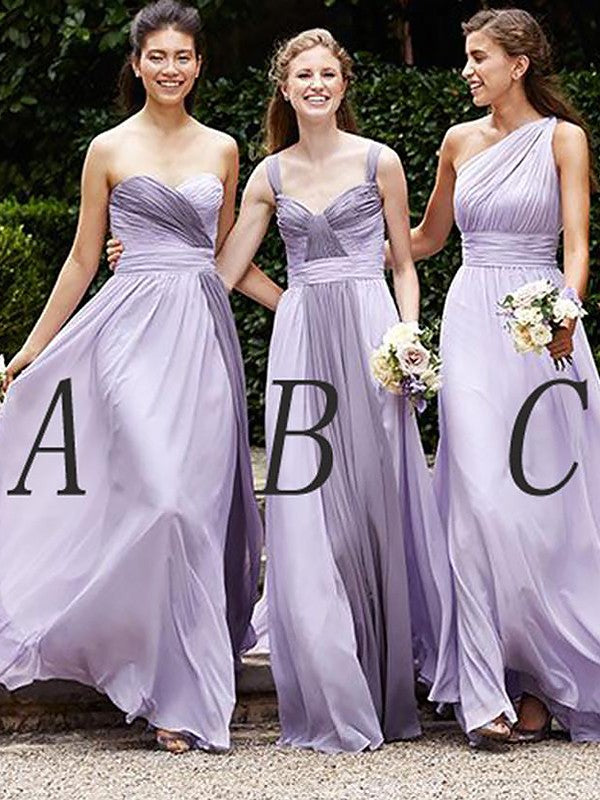 A-Line Sleeveless Chiffon Floor-Length Bridesmaid Dresses