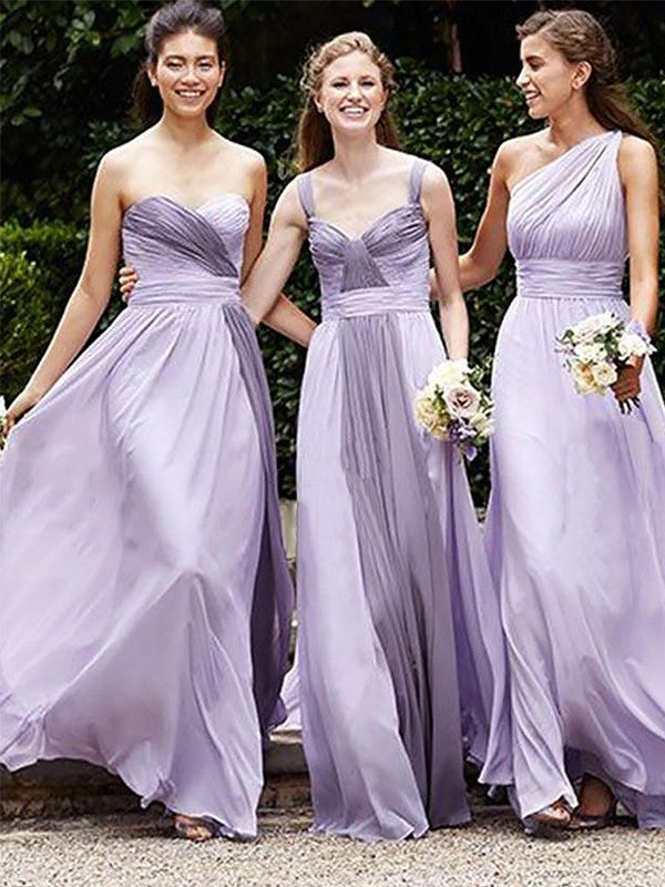 A-Line Sleeveless Chiffon Floor-Length Bridesmaid Dresses
