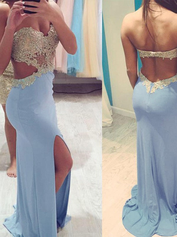 Sheath Jersey Sweetheart Sleeveless Sweep/Brush Train With Beading Prom Dress