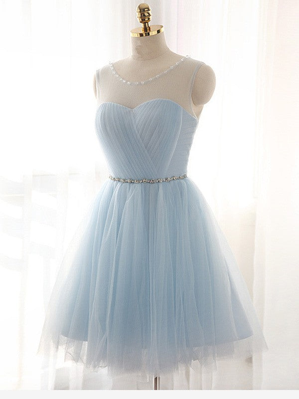A-Line Tulle Scoop Sleeveless Short/Mini With Beading Homecoming Dress