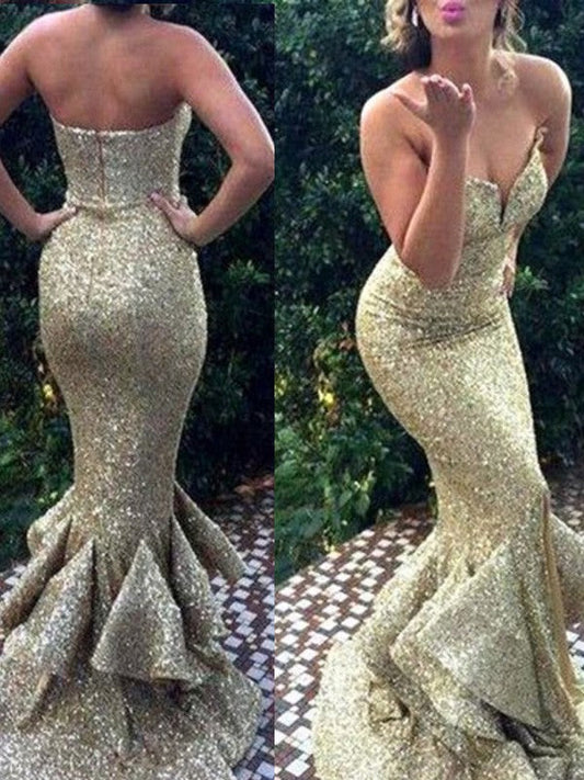 Mermaid Sequins Sweetheart Sleeveless Sweep/Brush Train With Sequin Prom Dress