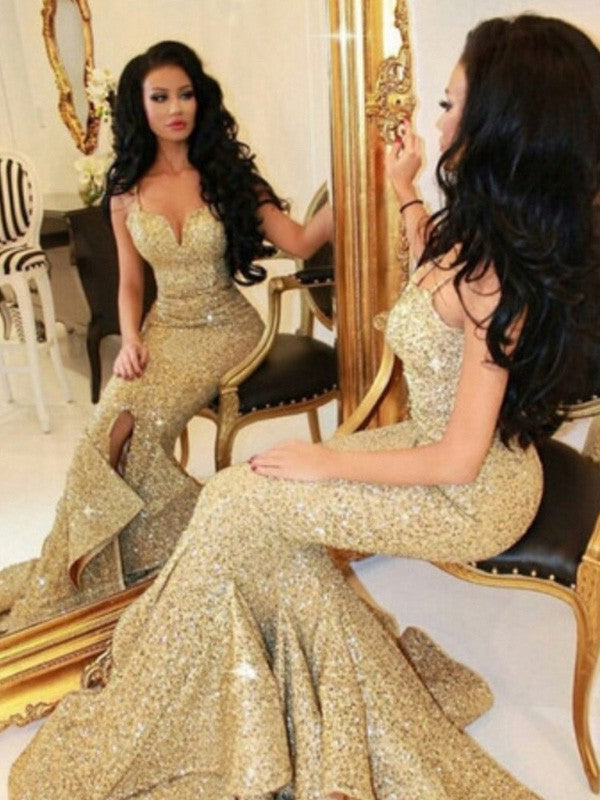 Mermaid Sequins Sweetheart Sleeveless Sweep/Brush Train With Sequin Prom Dress