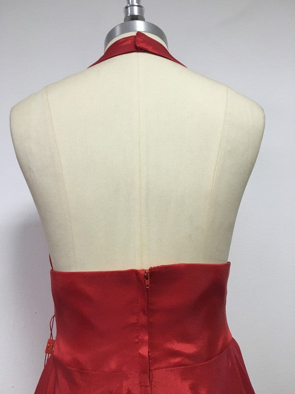 A-Line Satin Halter Sleeveless Sweep/Brush Train With Ruffles Prom Dress