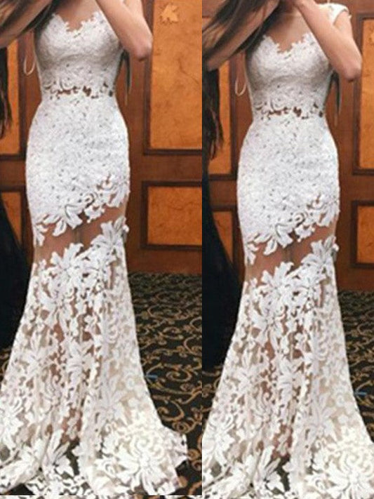 Mermaid Lace Scoop Sleeveless Sweep/Brush Train With Lace Prom Dress
