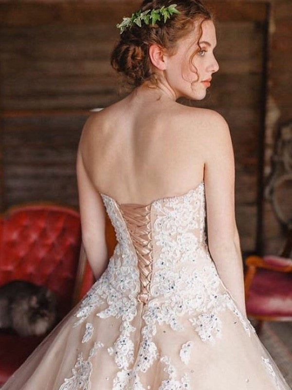 Ball Gown Tulle Sweetheart Sleeveless Floor-Length With Applique Prom Dress