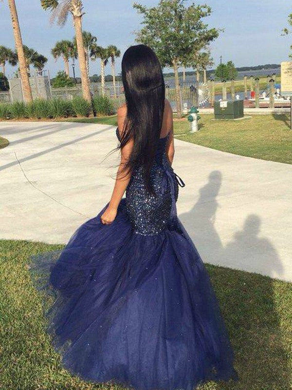 Mermaid Tulle Sweetheart Sleeveless Floor-Length With Beading Prom Dress