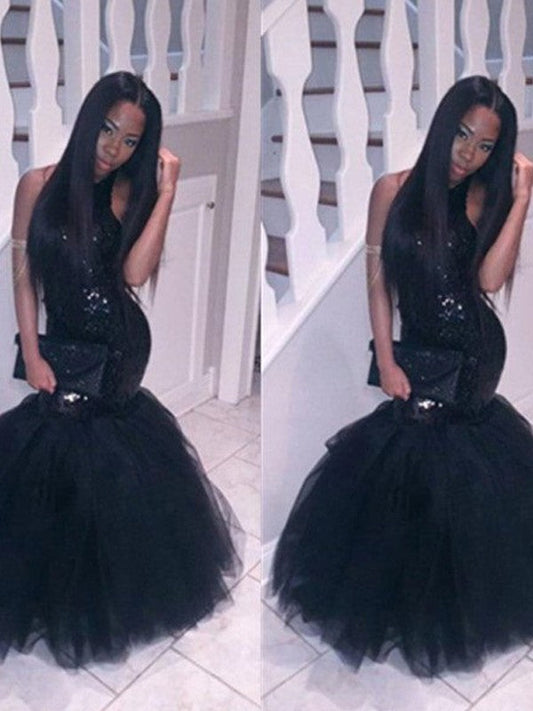 Mermaid Halter Sleeveless Floor-Length Sequins Prom Dress