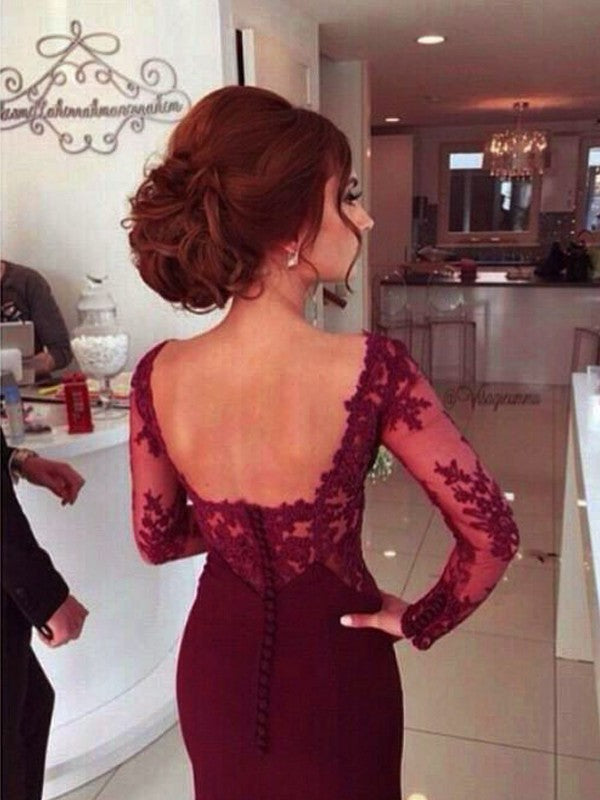 Mermaid Stretch Crepe Sweetheart Long Sleeves Sweep/Brush Train With Applique Prom Dress