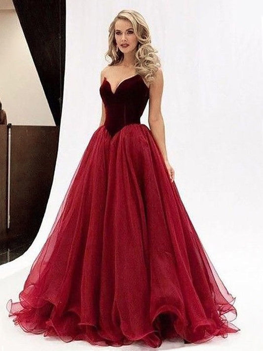 Ball Gown Tulle Sweetheart Sleeveless Floor-Length With Ruffles Prom Dress
