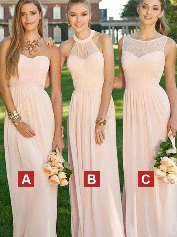 A-Line Chiffon Sweetheart Sleeveless Floor-Length With Ruched Bridesmaid Dresses