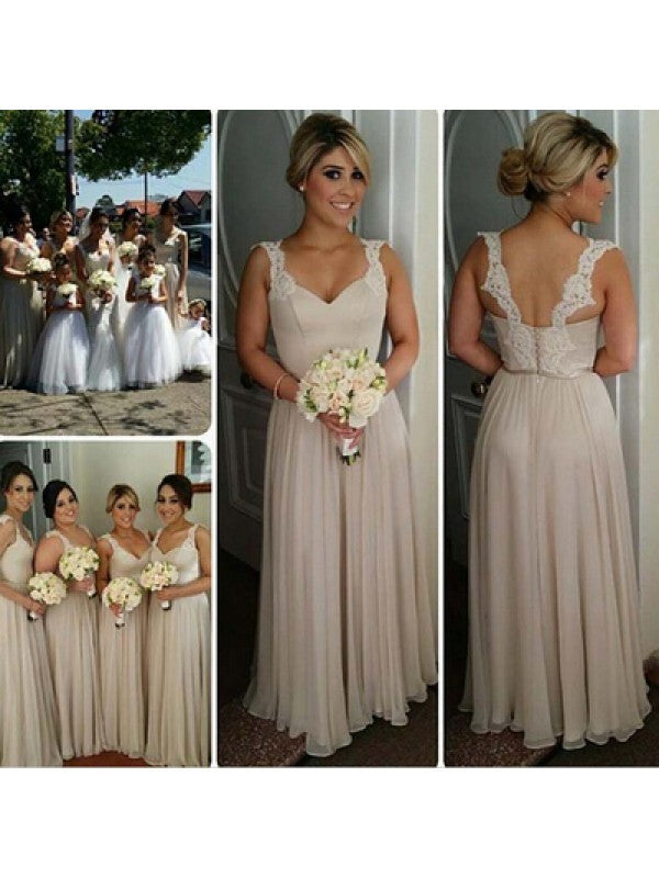 A-Line Chiffon Sweetheart Sleeveless Floor-Length With Ruffles Bridesmaid Dresses