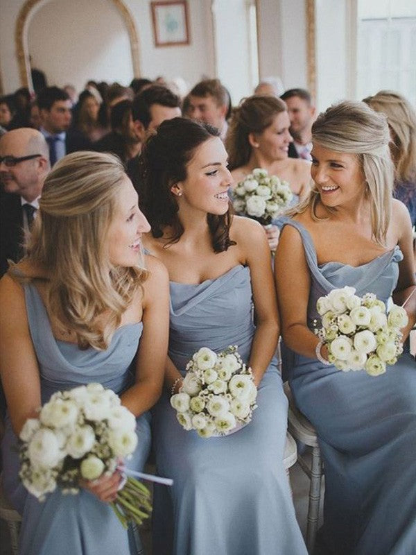 A-Line Chiffon Sweetheart Sleeveless Floor-Length With Ruched Bridesmaid Dresses