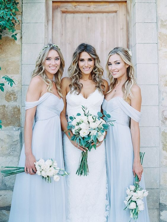 A-Line Chiffon Off-the-Shoulder Sleeveless Floor-Length With Ruched Bridesmaid Dresses