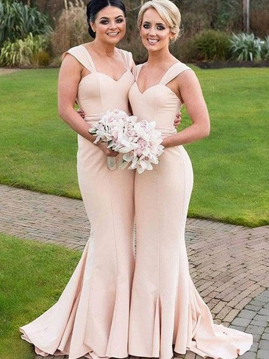 Mermaid Stretch Crepe Sweetheart Sleeveless Floor-Length With Ruched Bridesmaid Dresses