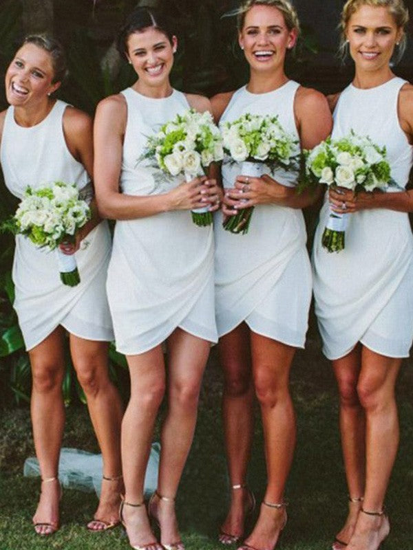 Sheath Chiffon Scoop Sleeveless Short/Mini With Layers Bridesmaid Dresses