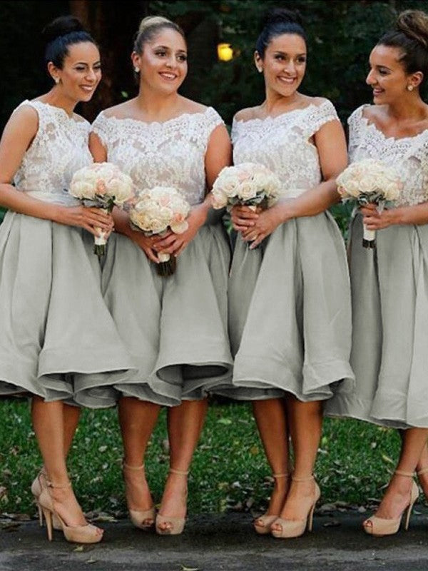 A-Line Organza Off-the-Shoulder Sleeveless Knee-Length With Lace Bridesmaid Dresses