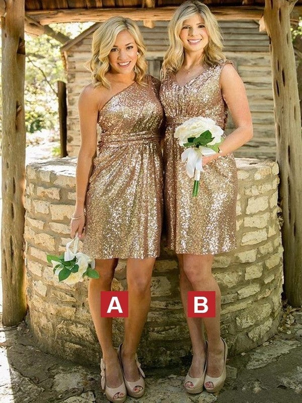Sheath Sequins Sweetheart Sleeveless Short/Mini With Sequin Bridesmaid Dresses