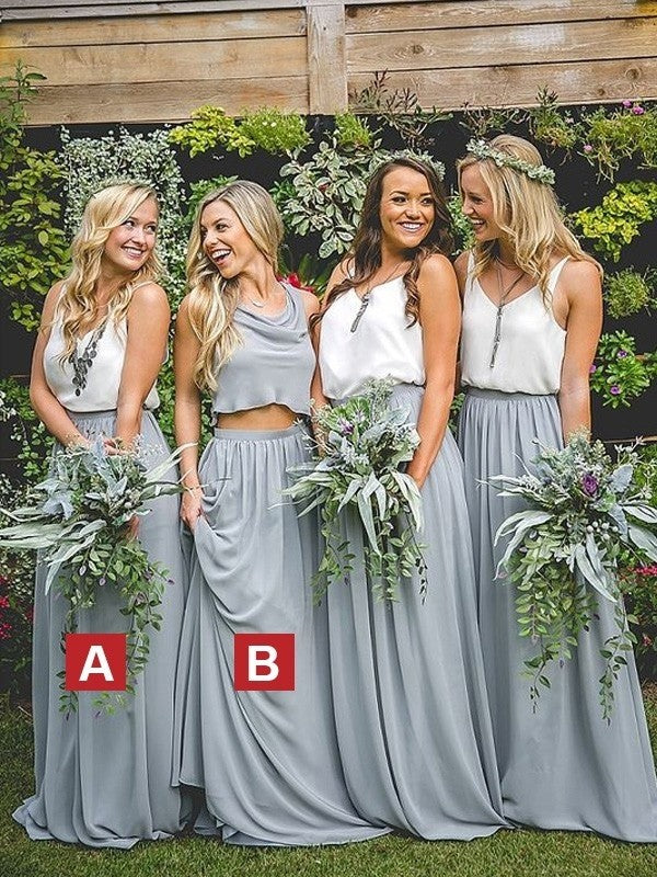 A-Line Chiffon V-neck Sleeveless Floor-Length With Ruffles Bridesmaid Dresses