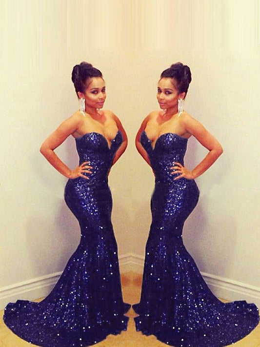Mermaid Sequins Sweetheart Sleeveless Sweep/Brush Train With Sequin Prom Dress