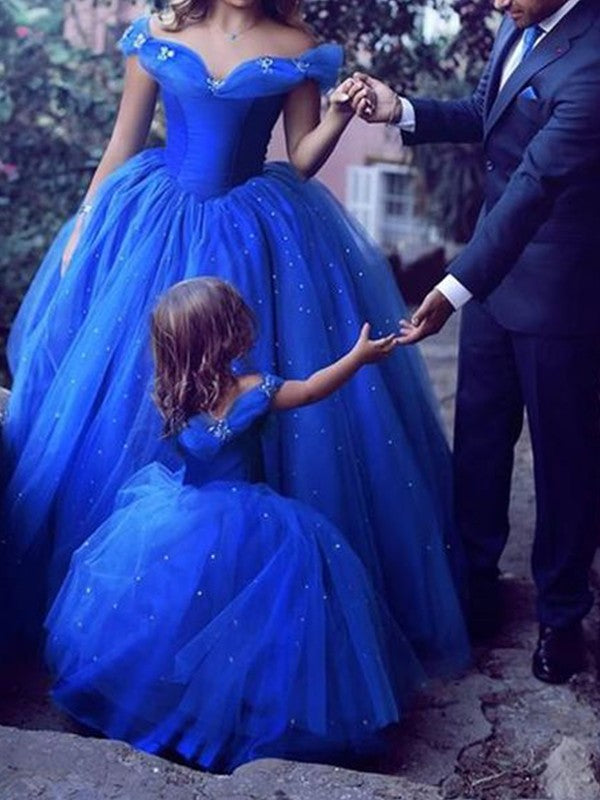 Ball Gown Off-the-Shoulder Sleeveless Floor-Length With Beading Tulle Prom Dress