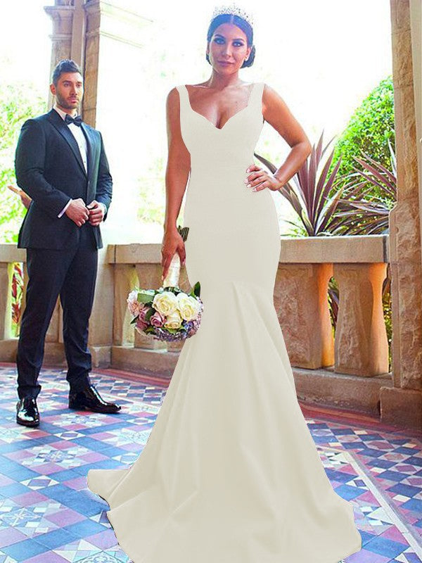 Mermaid V-neck Sleeveless Sweep/Brush Train With Ruffles Stretch Crepe Bridesmaid Dresses