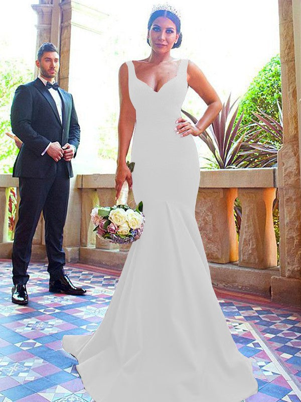 Mermaid V-neck Sleeveless Sweep/Brush Train With Ruffles Stretch Crepe Bridesmaid Dresses