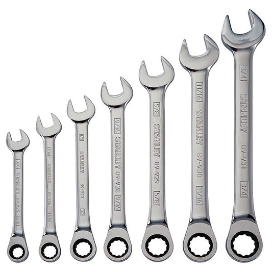 7-Piece SAE Chrome Ratcheting Combination Wrench Set – 3/8" to 3/4"